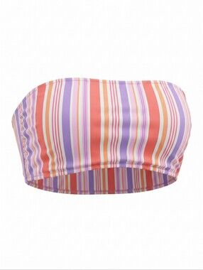 Swim Bandeau Striped Purple & Coral Swim Matching Strap Reversable Swimwear Pool
